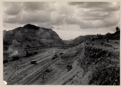 View of Equipment and Railroad Tracks in the Panama Canal During Its Construction by Byron Company